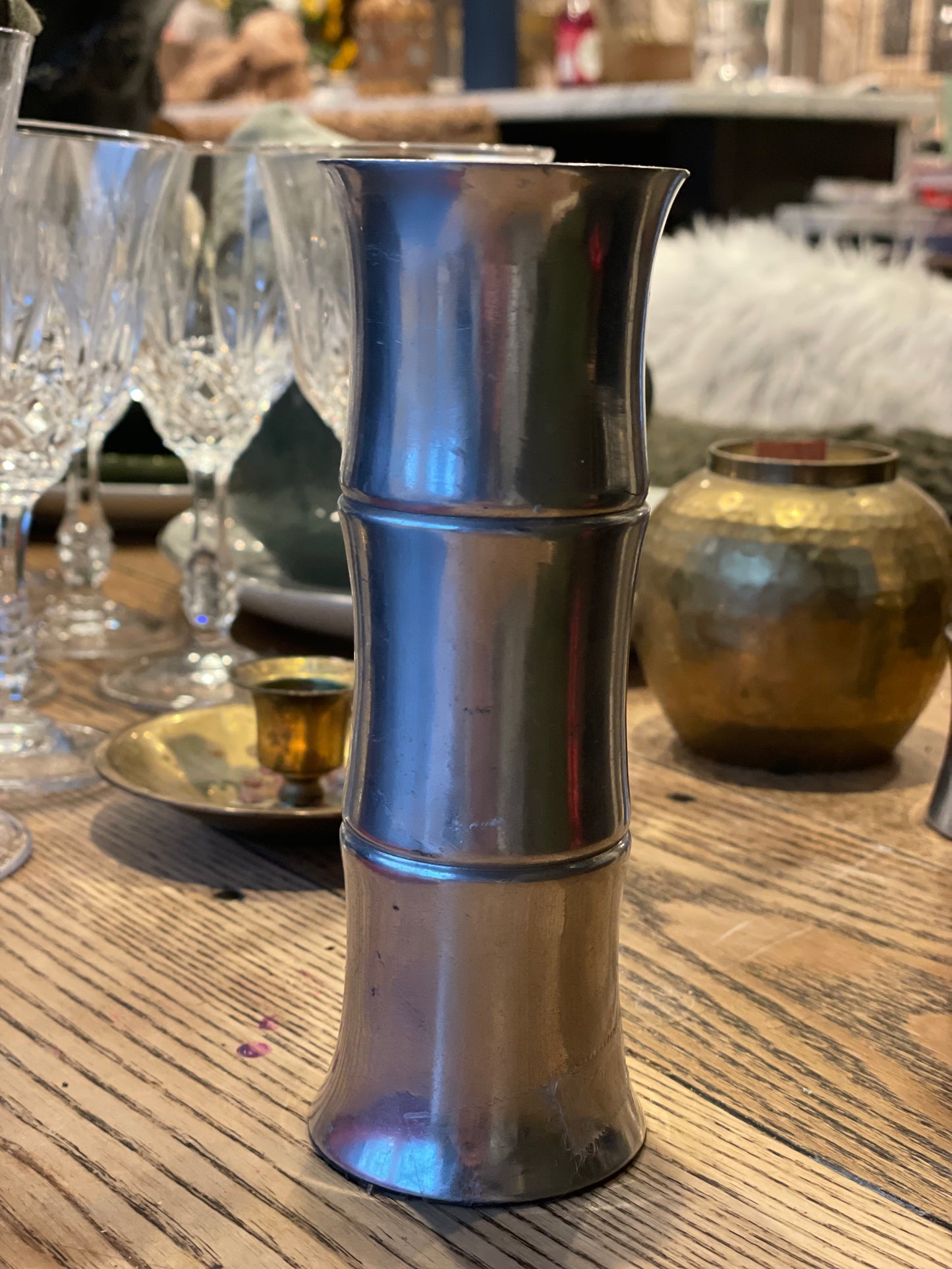 Vintage Mid Century Towle Pewter Bamboo Candlestick Holder