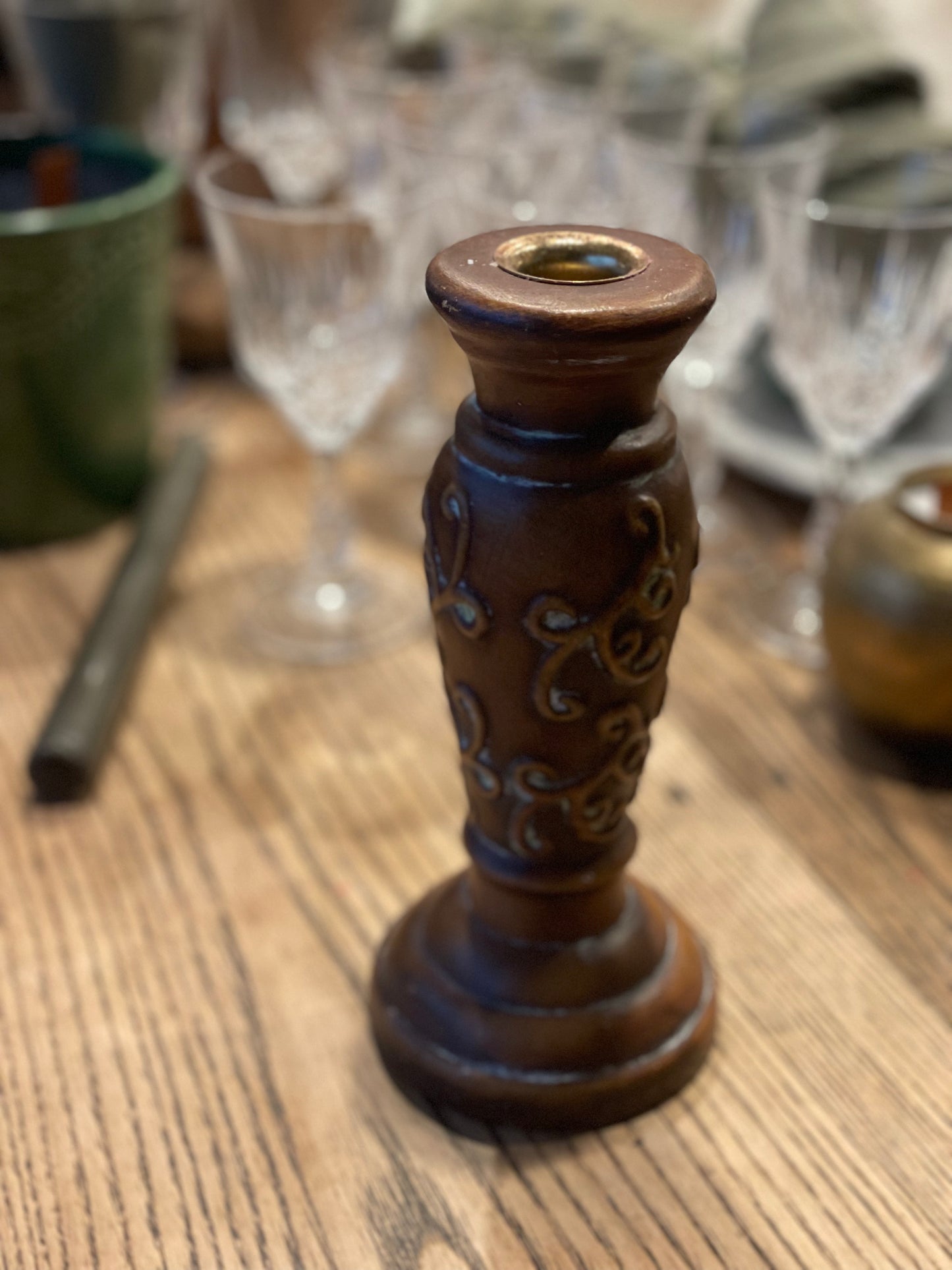 Wood Inspired Ceramic Embossed Candlestick Holder