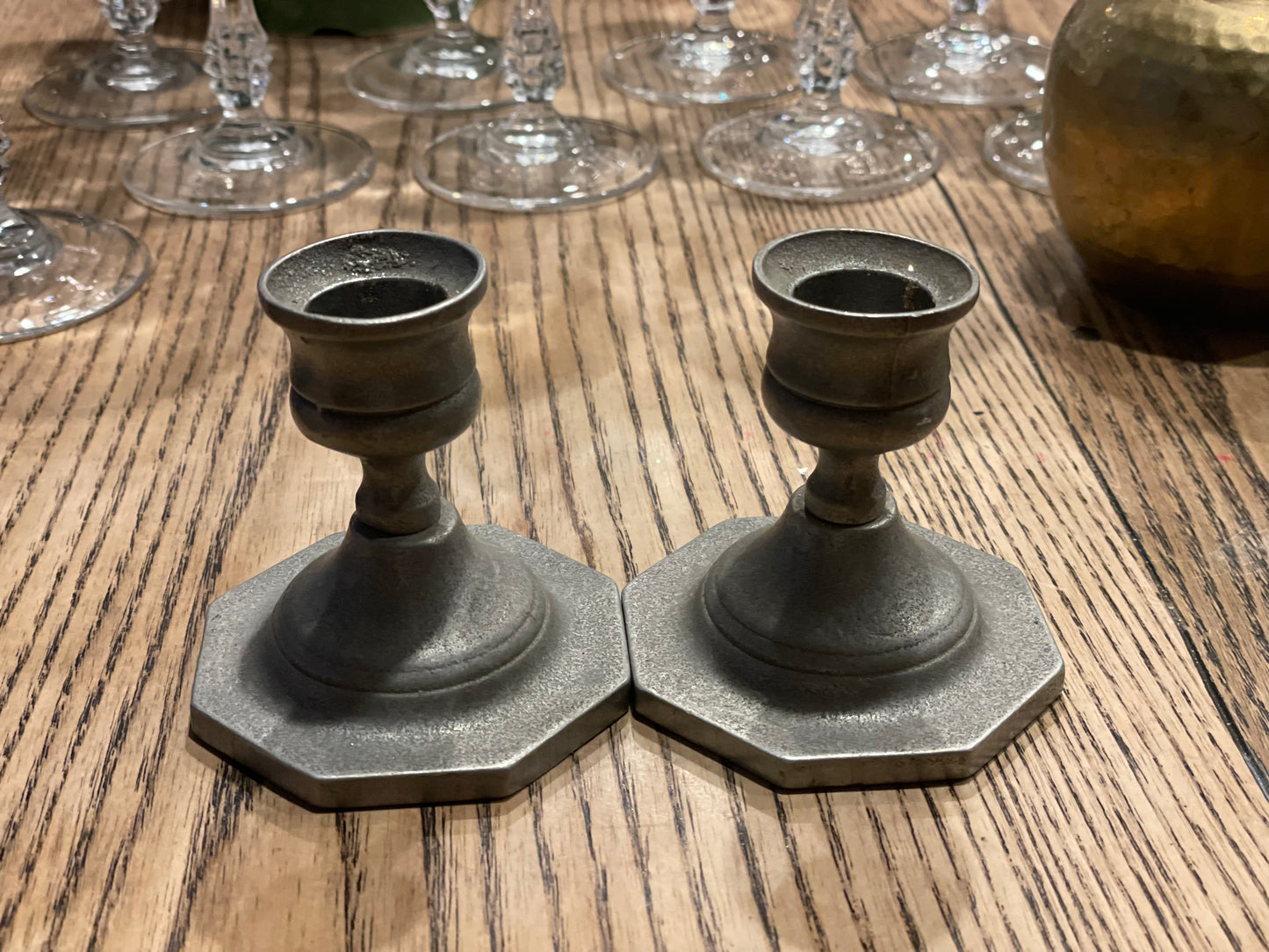 Vintage Pewter Candlesticks, Pair
