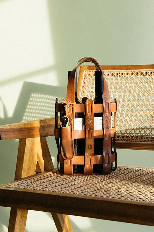 Full-Grain Leather Wine Tote – Gift Bag