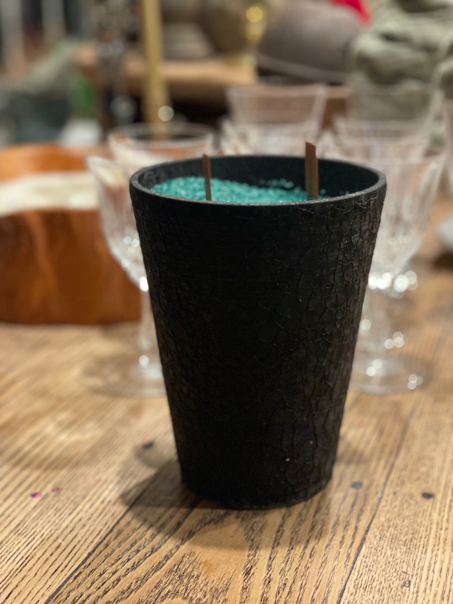 black crackled faux ceramic candle