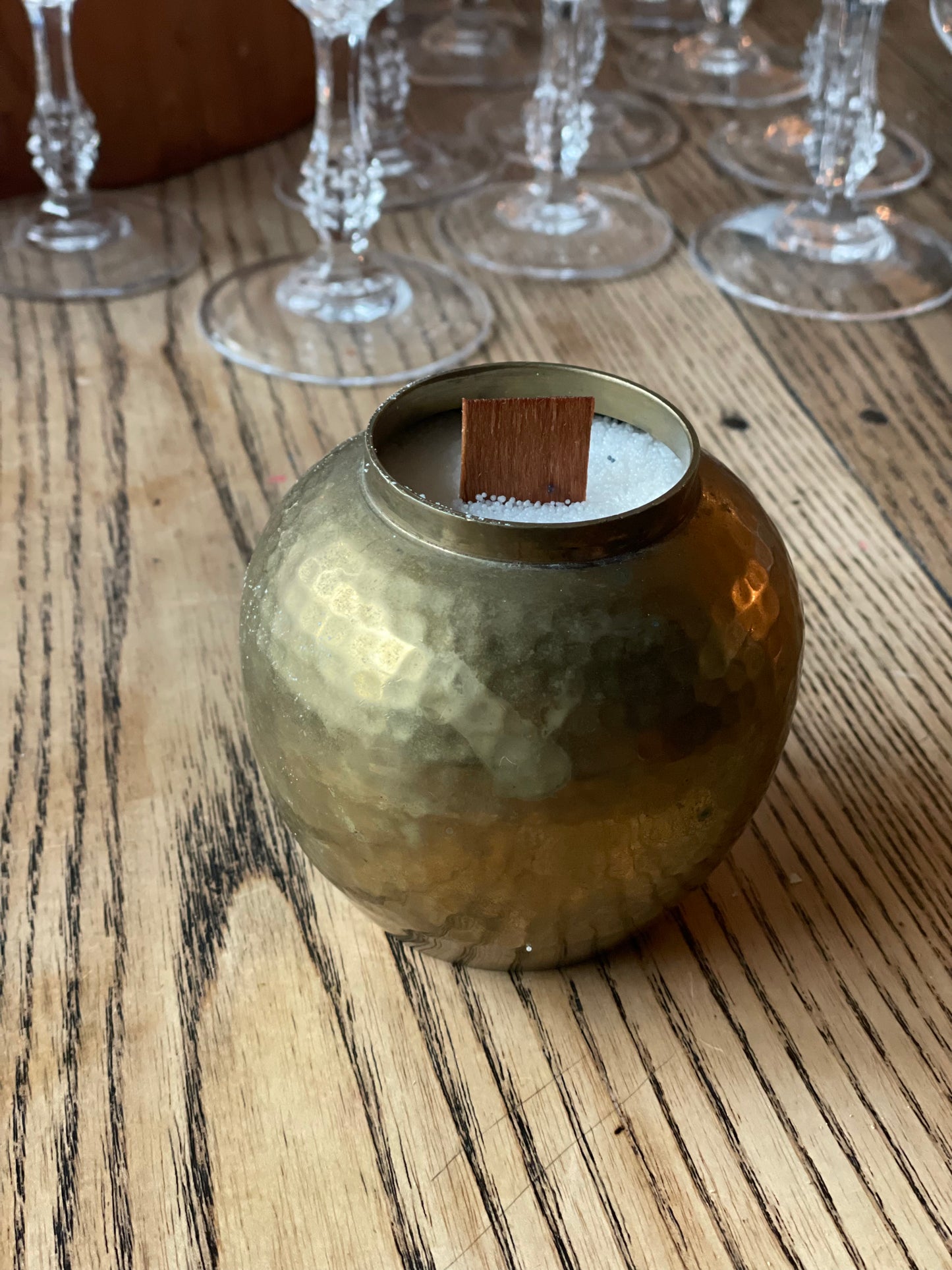 Vintage Hammered Brass Orb Vase