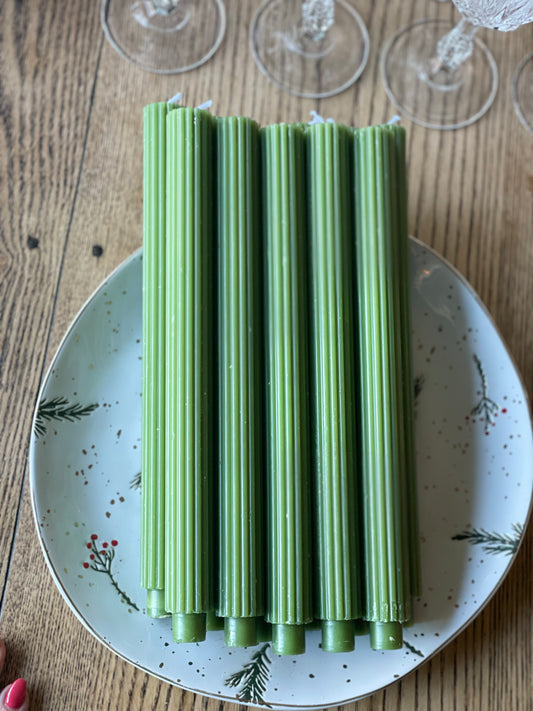 Ribbed Green Tapered Candles